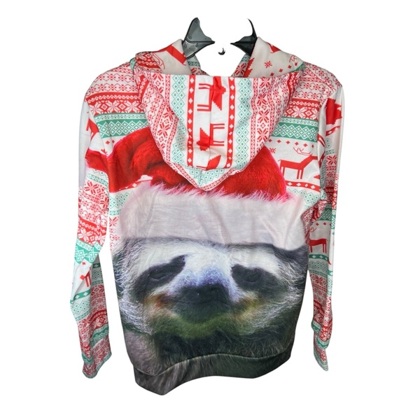 Festive Sloth Print Sweater Hoodie Christmas - Picture 3 of 4